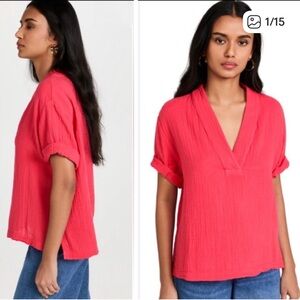 XiRENA Avery Gauzy Cotton Top Blouse in Coral Rose Size M